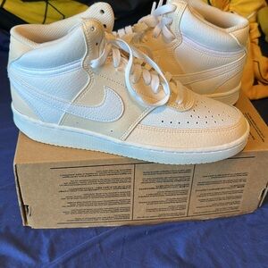 Nike Cream/White Mid-Top Leather Sneakers